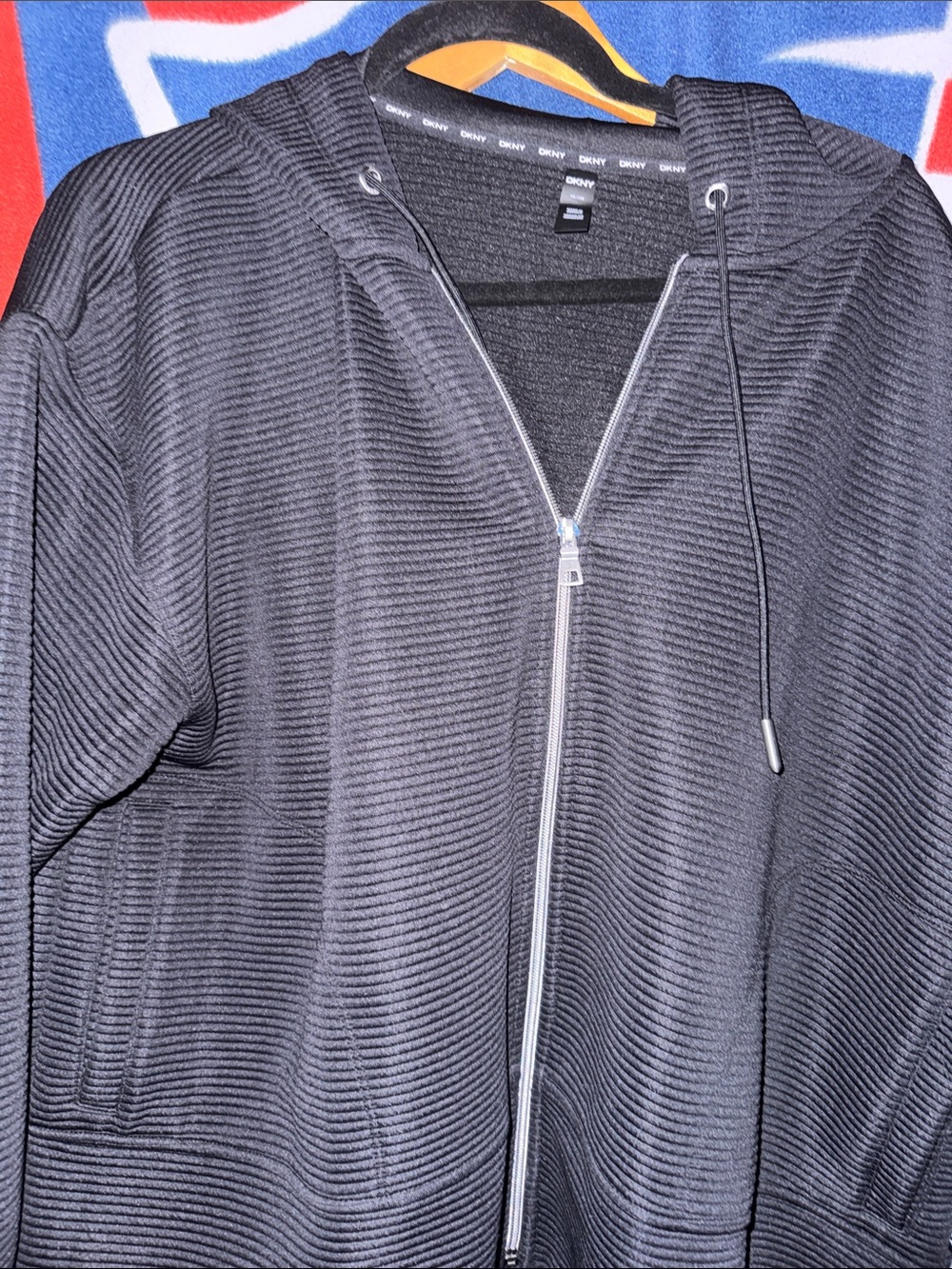 DKNY Black Ribbed Full-Zip Hoodie Jacket